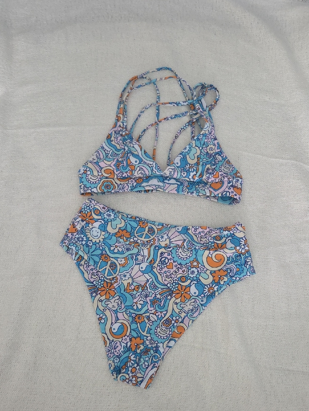 Kulani Kinis Blue Hippie High-Waist Bikini Set Size Small - Picture 2 of 8
